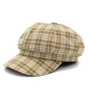 Casquette gavroche octogonale à carreaux marron et blanc de style vintage anglais