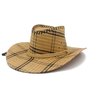 Western Cowboy Straw Hat For Men Women Wide Brim Sun Hat Lattice Pattern Breathable Outdoor Traveling Beach Fishing Hat