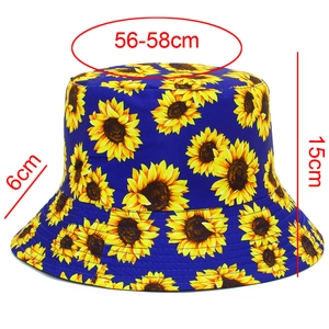 Detailed size specifications for navy sunflower bucket hat with head circumference 56-58cm