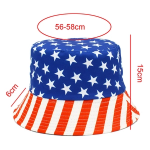 Detailed dimensions of USA flag bucket hat showing 56-58cm head circumference