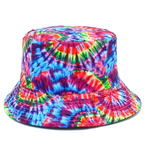 Rainbow tie-dye reversible bucket hat for beach sun protection in colorful canvas