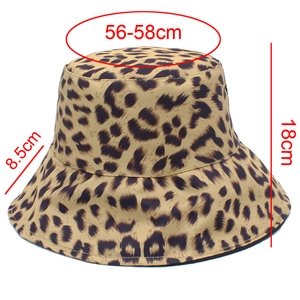 Detailed dimensions showing 18cm height and 8.5cm brim on leopard print sun hat
