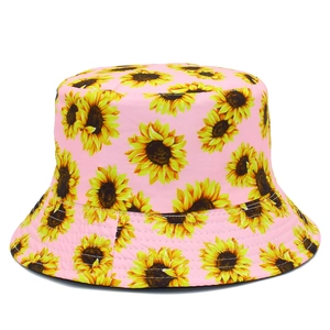 Pink sunflower bucket hat for women and men, reversible sun protection hat for outdoors
