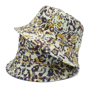 Detail shot of the reinforced stitching on the brim of a purple leopard print bucket hat