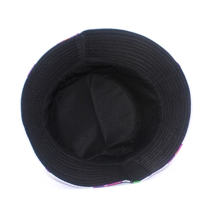 Detailed interior view of a black cotton canvas bucket hat with reinforced brim stitching