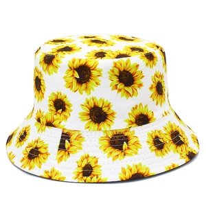 Close-up of vibrant sunflower print on breathable cotton canvas bucket hat