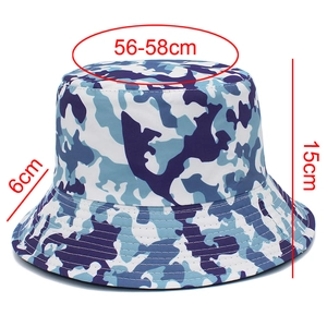 Detailansicht des Camouflage-Sonnenhuts mit verstärkten Nähten und blau-weißem Muster