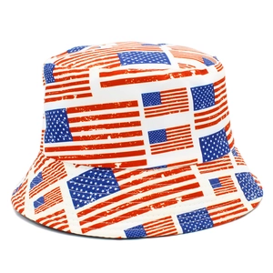 Classic American flag print bucket hat for sun protection with vintage stars and stripes design