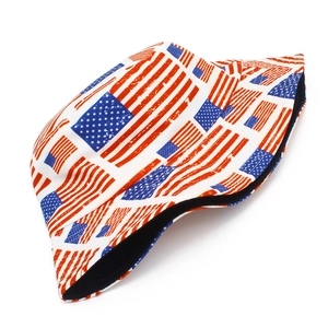 Double-sided bucket hat with USA flag stars and stripes pattern for sun protection