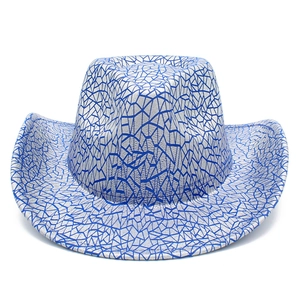 Fashion Metallic Cowboy Hat Unisex Glossy Crackle Pattern Geometric Wide Brim Fedora Hat For Festival Party Performance