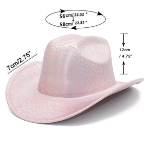 Detailed dimensions of the sequined cowboy hat showing crown height and brim width