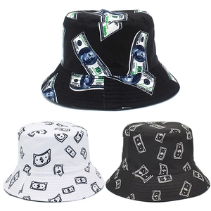Wendbar Dollarnoten Druck Anglerhut Für Damen Herren Baumwolle Street Hip Hop Sonnenschutz Outdoor Fischerhut Schwarz Weiß