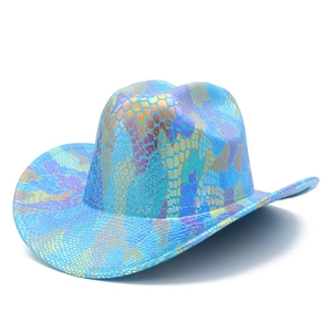 Holografische Slangenleer Westerse Cowboyhoed Metaalachtig Regenboog Cowgirl Hoed Voor Muziekfestival Carnaval Kostuumfeest Unisex