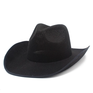 Classic black mesh cowboy hat with curved brim and breathable western jazz style