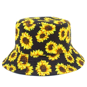 Sunflower Print Bucket Hat Reversible Cotton Sun Protection Fisherman Hat Summer Outdoor Foldable Sun Hat For Women Men