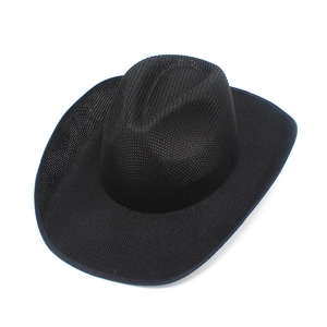 Detail of breathable black mesh western cowboy hat with wide brim and ventilated texture