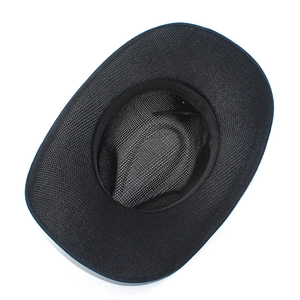 Detail of breathable black mesh cowboy hat with inner sweatband and adjustable drawstring