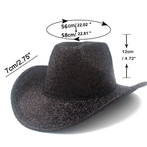 Close-up of brown sequins cowboy hat with detailed dimensions 56-58cm brim width 7cm