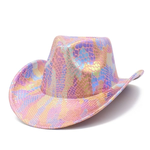 Holographic Iridescent Snakeskin Cowboy Hat Metallic Glossy Scale Pattern Western Party Hat For Carnival Performance Stage