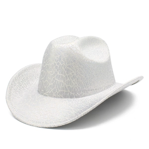 Sparkly white sequin western cowboy hat with wide brim and pearl laser texture finish