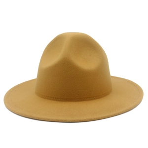 Chapeau Fedora à Bord Large Rétro Mélange de Coton Feutre de Laine Sommet en Cône Jazz Hat Pour Hommes Femmes Scène