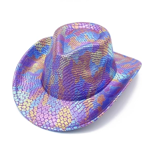 Detail of colorful laser snake pattern texture on a Western cowboy party hat