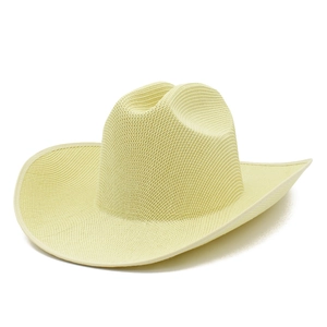 Strohgewebter Western Cowboyhut in Hellgelb mit breiter Krempe für den Sonnenschutz