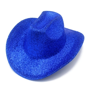 Detailed view of the sparkling royal blue sequins on this stylish western cowboy party hat