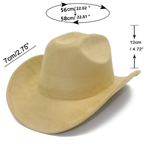Tabella delle taglie dettagliata per cappello cowboy in scamosciato kaki con misure tesa