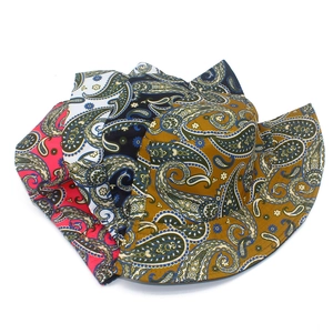 Fashionable paisley bucket hats in four colors including gold, black, white and rose pink