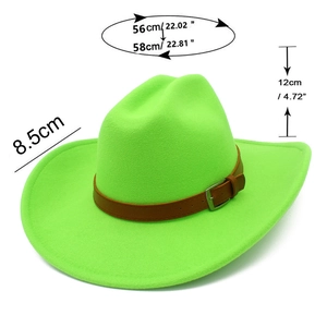 Tabella taglie dettagliata per cappello da cowboy in feltro verde neon, 56-58cm