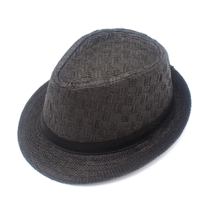 Classic black straw fedora hat for men featuring a matching ribbon and wide sun brim