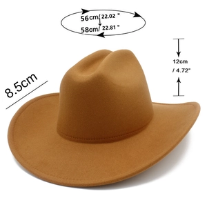 Dimensions du chapeau de cowboy marron avec hauteur de 12cm et bord large de 8,5cm