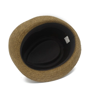 Detail of 100% paper fiber jazz hat interior showing sweatband and size label