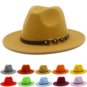 Cappello Fedora in Lana Vintage per Uomo Donna a Tesa Larga Jazz Con Cintura in Pelle Anelli di Metallo Rivetti Elegante Cappello da Gentiluomo