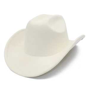 Dettaglio del tessuto scamosciato bianco di alta qualità e design classico del cappello cowboy