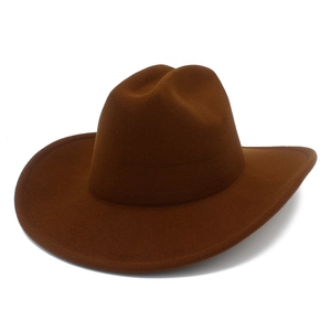 Chapeau de cowboy western classique en feutre de laine marron avec calotte pincée et bord incurvé