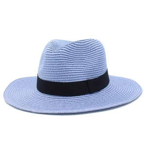 Minimalist lavender straw sun hat with black ribbon band for women's outdoor wear