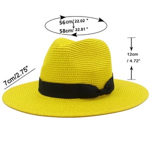 Size diagram showing 7cm brim, 12cm height, and 56-58cm head circumference for straw hat