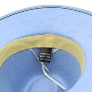 Internal detail of suede fedora showing adjustable drawstring and sweatband