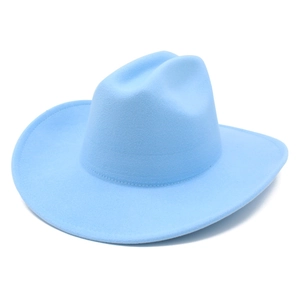 Détails des coutures et texture du chapeau de cow-boy bleu clair en feutre de qualité