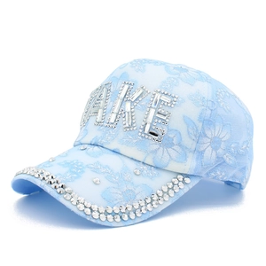 Berretto da Baseball da Donna Moda Coreana Con Ricamo Floreale in Pizzo E Lettere in Strass Cappello Parasole Estivo Regolabile