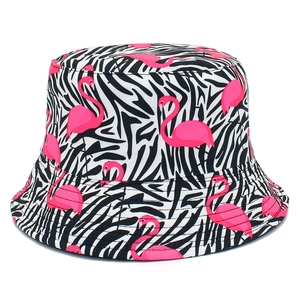 Women Fashion Cotton Bucket Hat Flamingo Zebra Print Cartoon Unicorn Pattern Foldable Sun Protection Summer Outdoor Hat