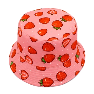 Chapeau bob réversible rose à motifs fraises pour protection solaire d'été en plein air