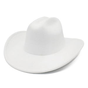 Chapeau de cowboy fedora en feutre de laine blanc avec large bord plat et couronne classique