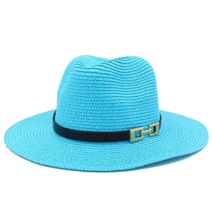 Cappello Fedora in Paglia Protezione Solare Estiva Per Uomo Donna Panama Jazz Spiaggia Viaggio Cappello da Sole Con Fibbia Intrecciato a Tesa Larga