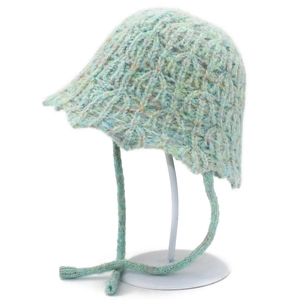 Sweet mint green knit bucket hat with ties and marl texture for cold weather
