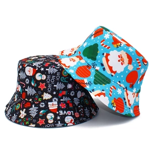 Christmas Pattern Reversible Bucket Hat Festive Santa Claus Printed Sun Hat For Men Women Outdoor Party Accessories