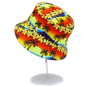 Chapeau bob réversible pour femme avec motif tropical de palmiers et de coucher de soleil
