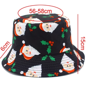 Detailed dimensions of the black Christmas bucket hat with Santa Claus and holly leaf patterns
